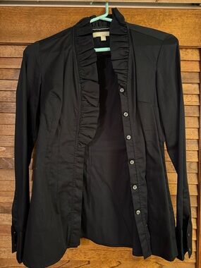 Women's Black Ruffle-Trim Button Front Top